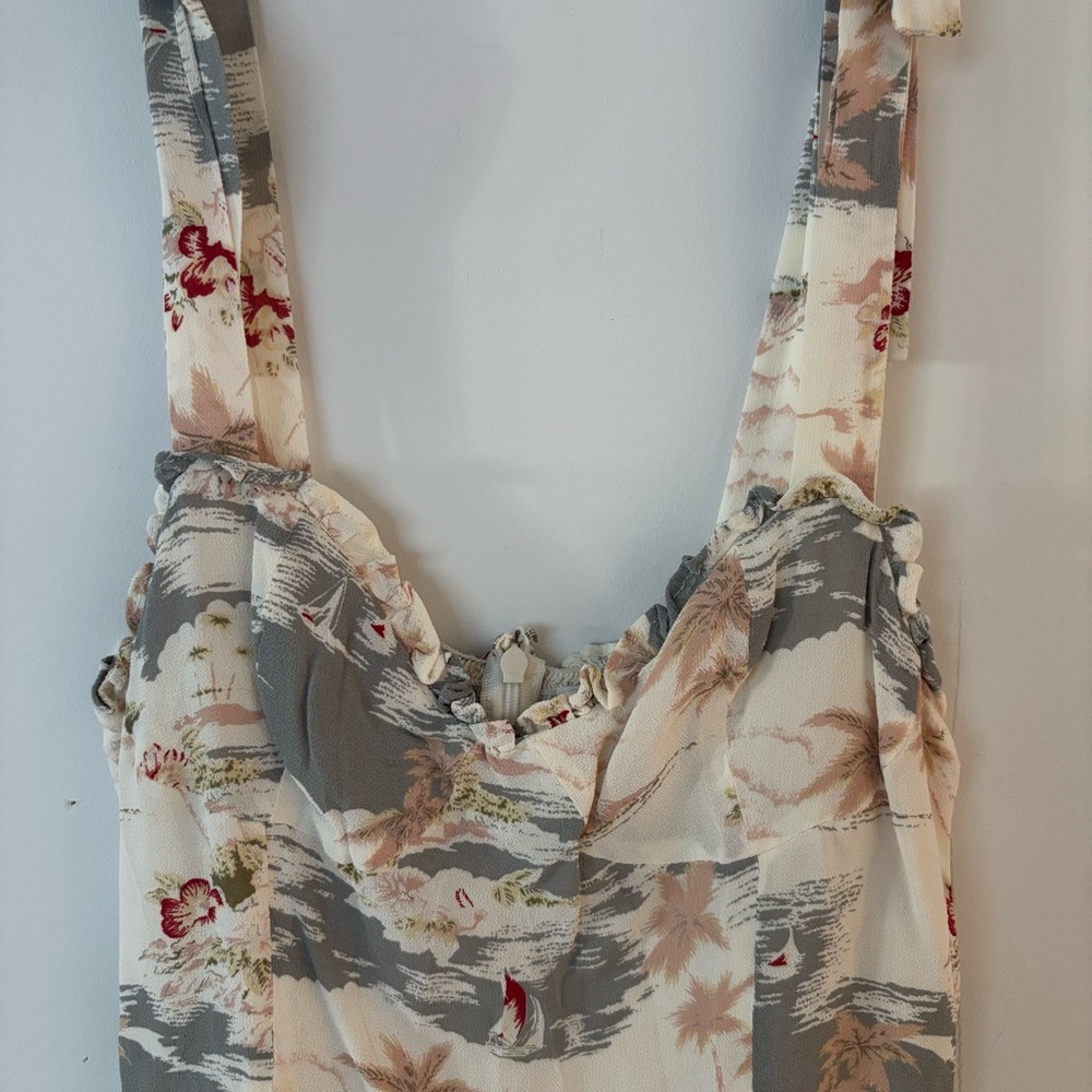 reformation cream & colourful hawaiian beach themed tie strap flowy mini dress🏝️ - Picture 3 of 8